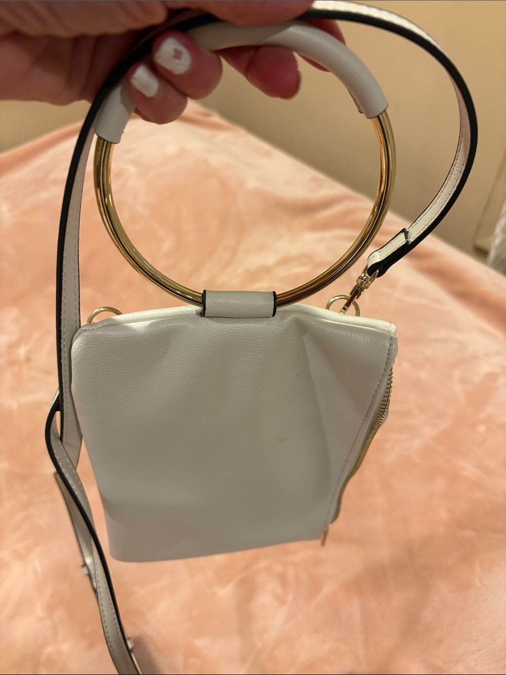 INC International Concepts White Mini Ring-Handle Crossbody